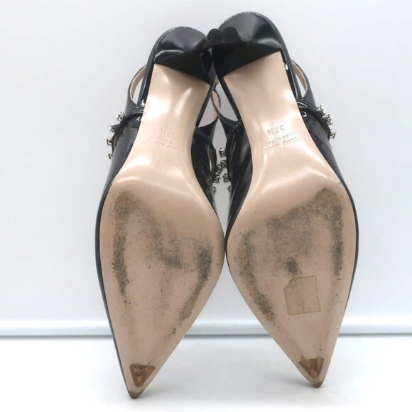 Miu Miu Crystal-Strap Pumps Black Patent Leather Size 37.5 Pointed Toe Heels - Picture 12 of 13